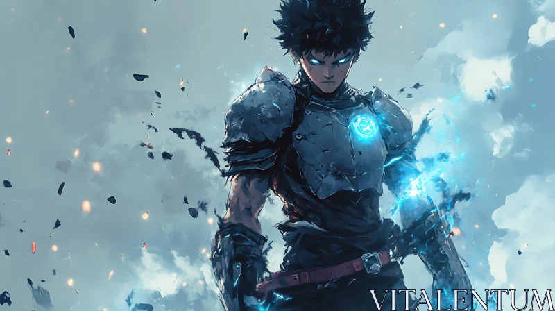 Futuristic Anime Warrior with Electric Aura AI Image