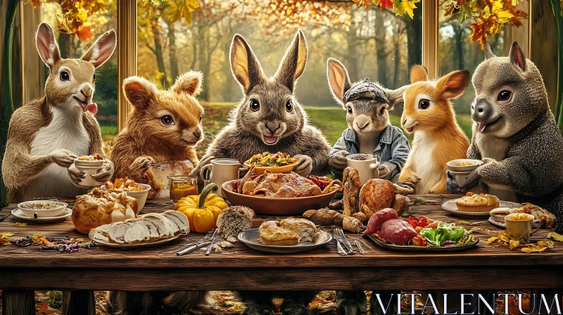 Autumnal Thanksgiving Gathering of Animals AI Image