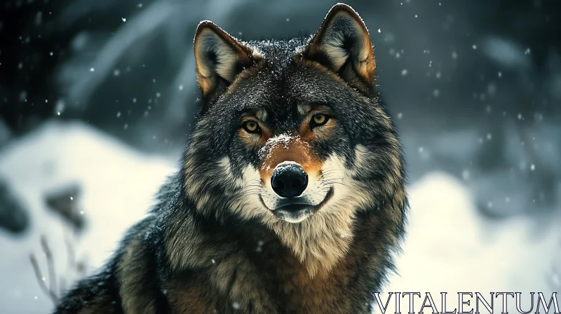 AI ART Snowy Wolf Face Close-Up