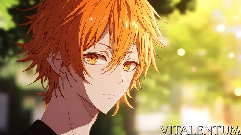 Sunlit Anime Portrait with Orange-Haired Character AI Image