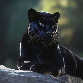 Resting Black Panther on Rock
