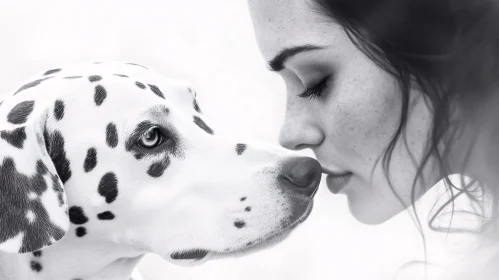 Tender Moment Between Woman and Dalmatian