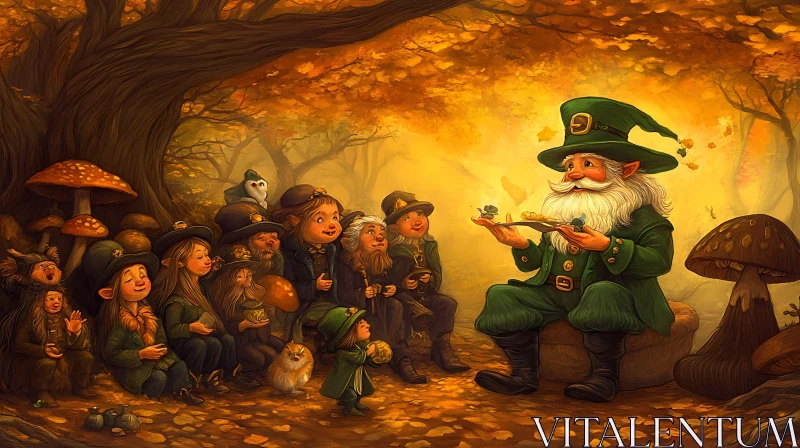 AI ART Gnomes Meeting in Autumn Forest