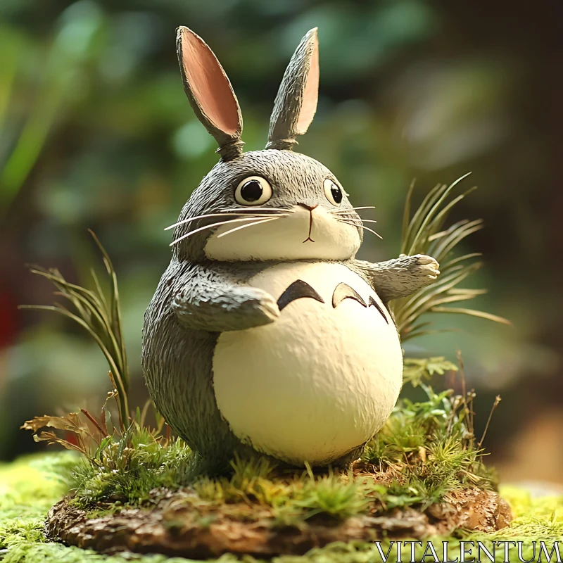 Whimsical Totoro Statue Amidst Greenery AI Image