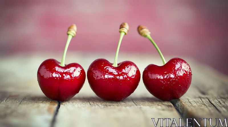 AI ART Red Cherries on Wooden Table