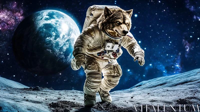 Lunar Wolf: An Astronaut's Journey AI Image