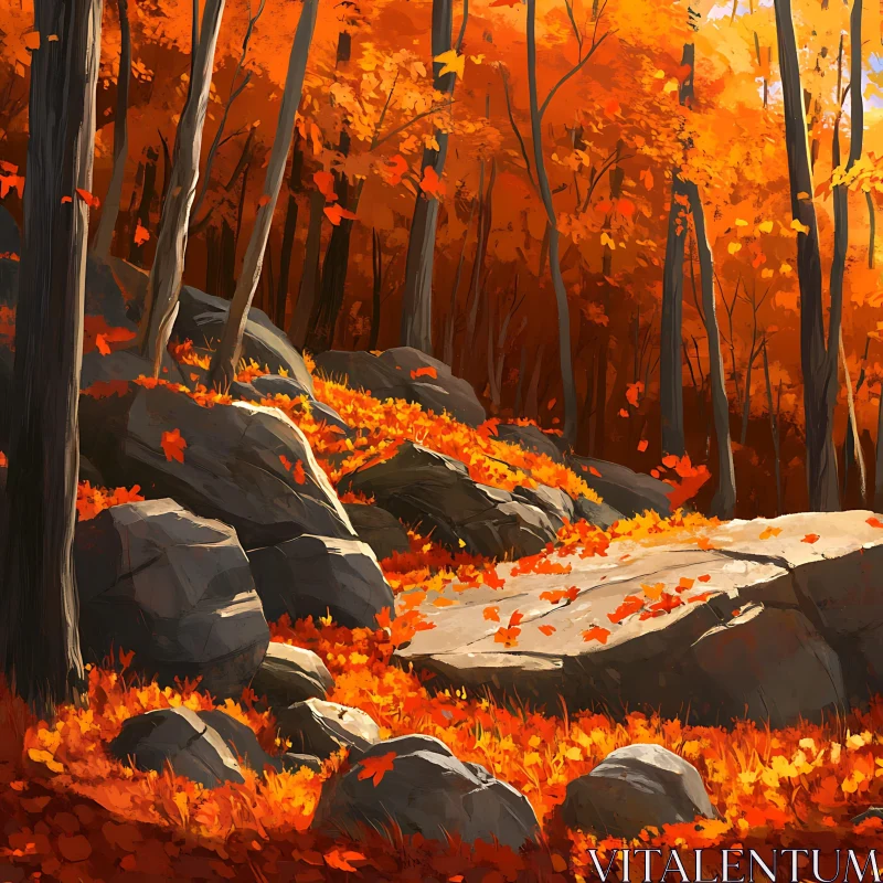 AI ART Sunlit Autumn Forest Landscape