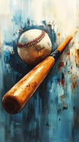 Artistic Painting of Baseball and Bat  AI Generated Image