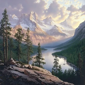 Peaceful Mountain Scenery with Lake