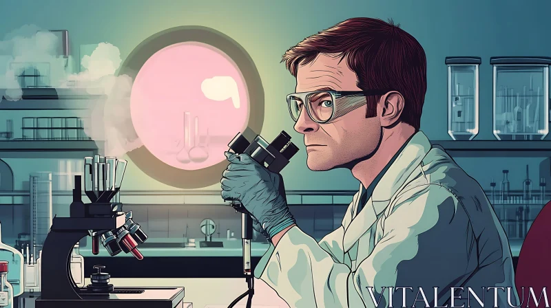 Lab Research: Scientist Using Microscope AI Image