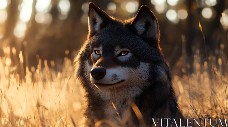 Wolf in Meadow, Sunlit Scene AI Image