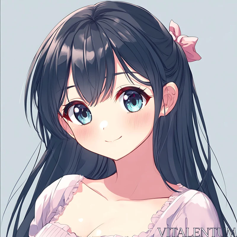 Cute Anime Girl in Light Pink Top AI Image