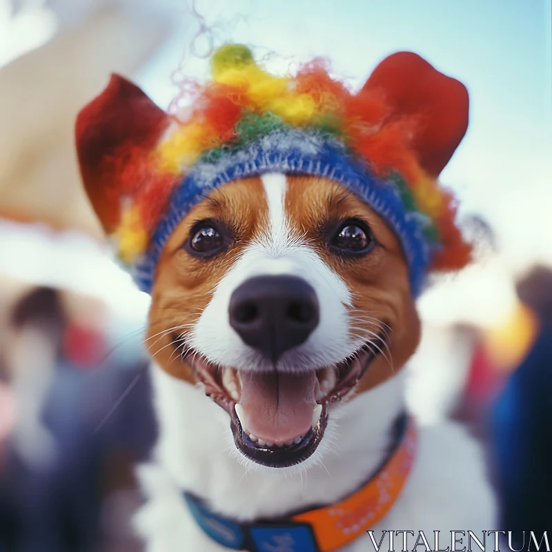 Joyful Dog Wearing a Clown Costume AI Image