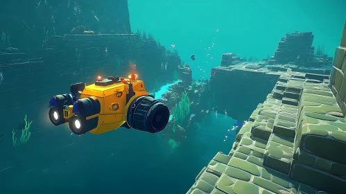 Submarine Robot Exploring Underwater Ruins