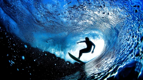 Ocean Wave Surfing Silhouette