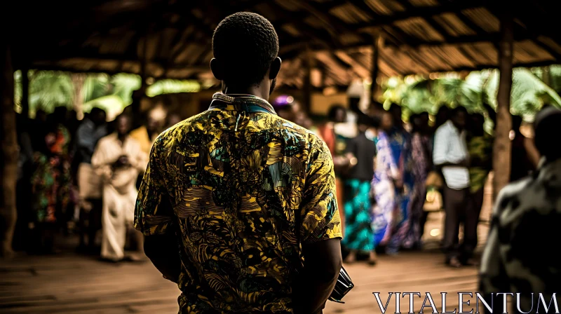 Man in patterned shirt at gathering AI Image