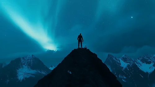 Man Silhouette on Mountain Top