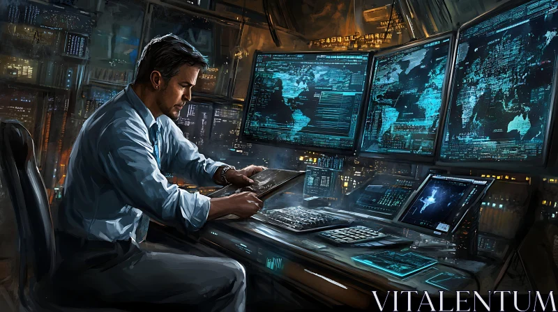 Man Working at Computer Control Center AI Image