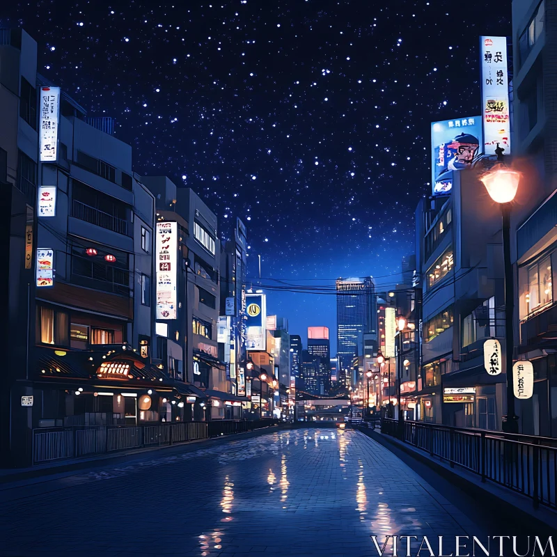 Tranquil City Street Under the Stars AI Image