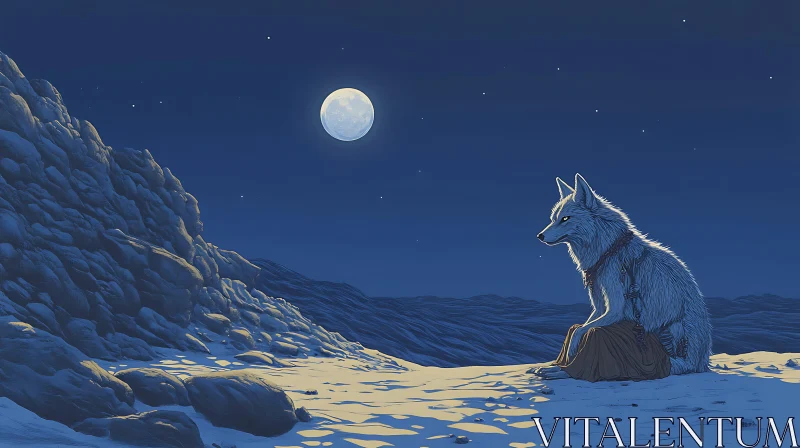 AI ART Moonlit Wolf in Snowy Wilderness