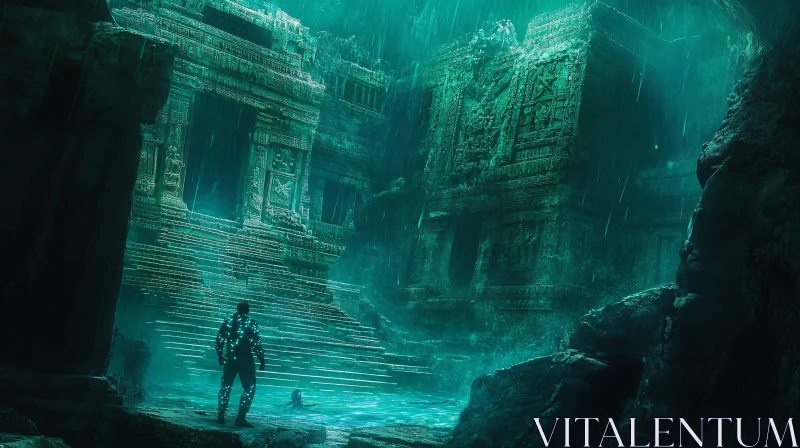 Ancient Underwater City Temple Scene AI Image