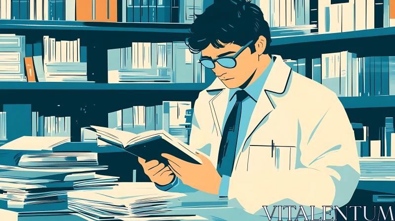 Scientist Reads Book Illustration AI Image