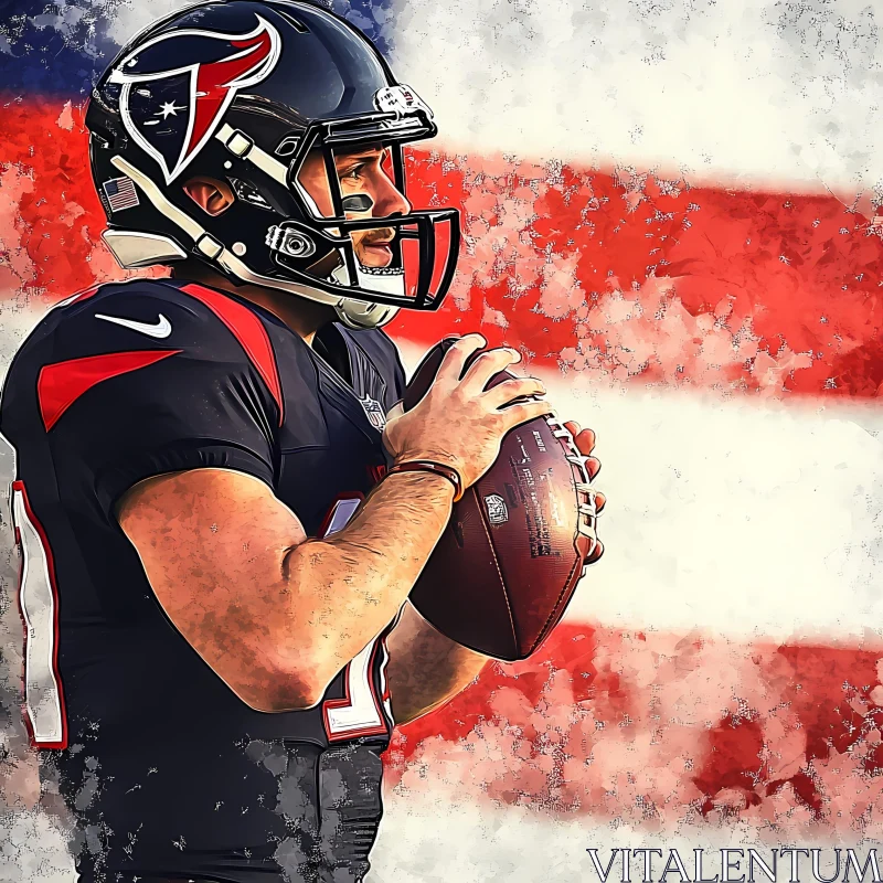 American Football Quarterback with Flag Background AI Image