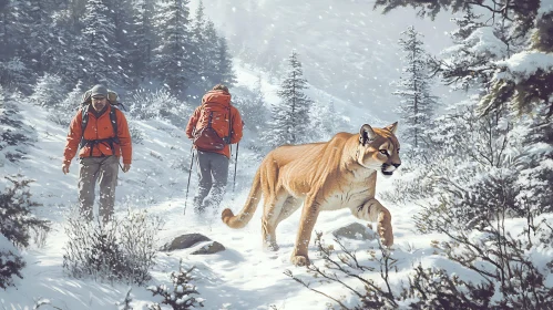 Mountain Lion Encounter in Snowy Woods
