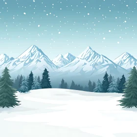 Snowy Mountains and Evergreen Trees