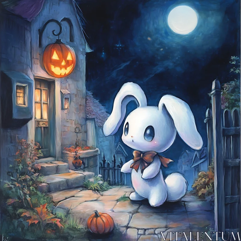 AI ART Cute Rabbit with Pumpkin on Halloween