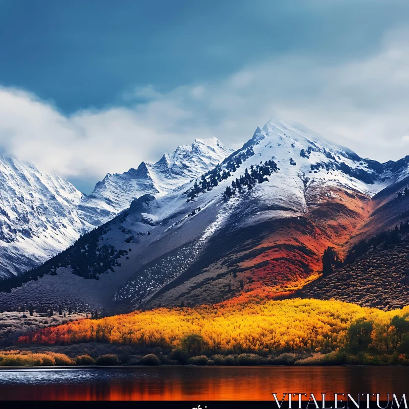 Mountains and Lake in Autumn Colors AI Image