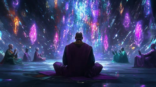 Serene Meditation Among Cosmic Monks