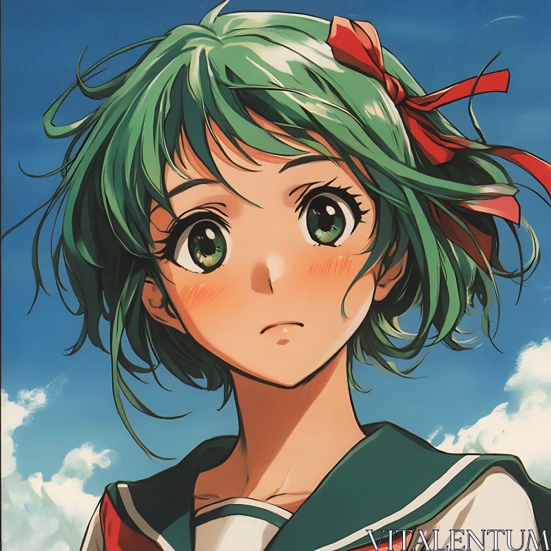 Vibrant Anime Girl with Green Hair AI Image