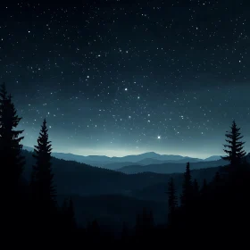 Starry Sky Over Mountain Silhouettes