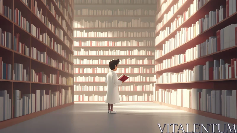 Boy Reading Book in Library AI Image