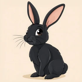 Cartoon Black Rabbit with Big Eyes