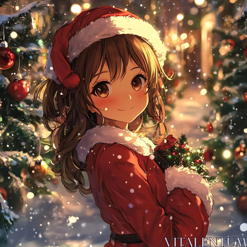 Festive Anime Girl with Christmas Spirit AI Image