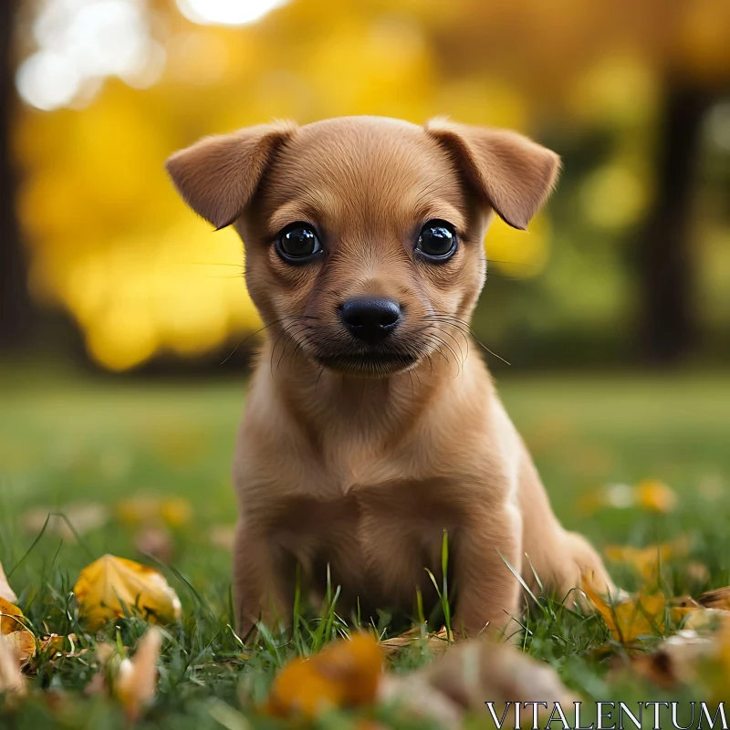 Cute Brown Puppy in Autumn Setting AI Image