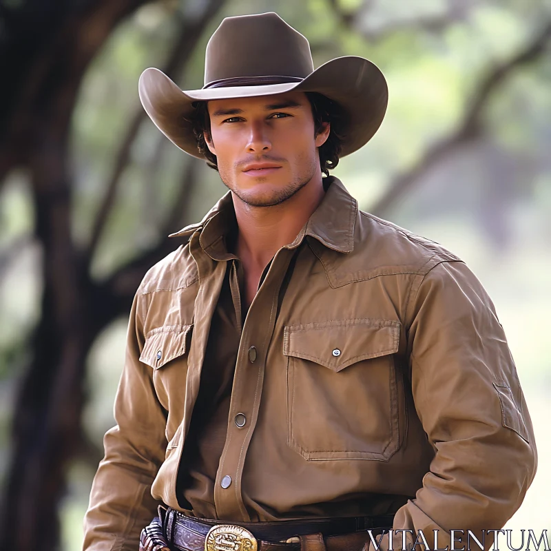 Man in Cowboy Attire Outdoor Portrait AI Image