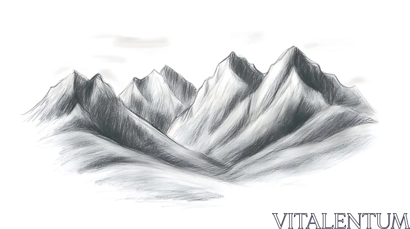 Pencil Sketch of Mountain Peaks AI Image