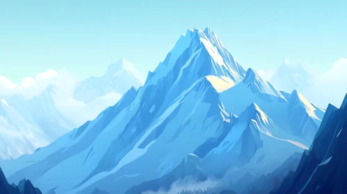 Snowy Mountain Range Under Pale Blue Sky