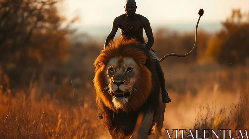 Man Riding a Lion Artwork AI Image