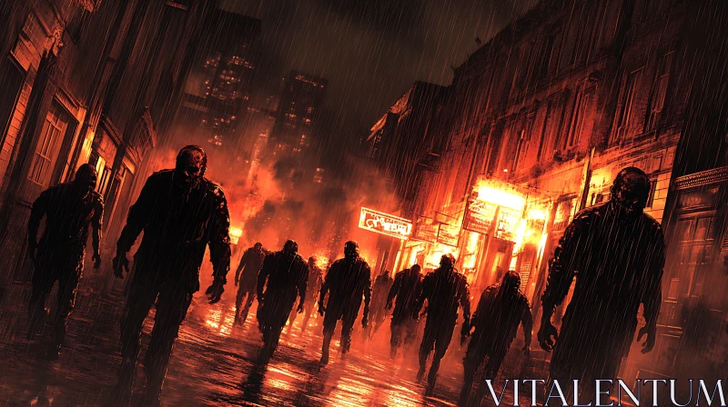 Undead Horde in Rain Soaked City AI Image