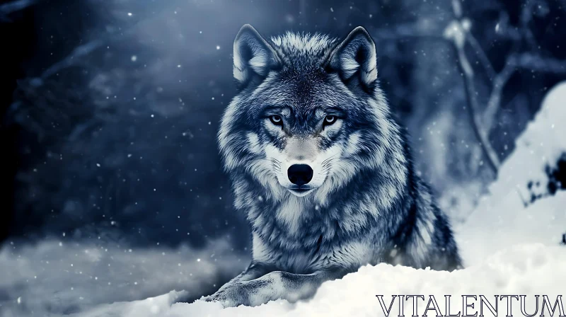 Winter Wolf Portrait in Snowy Ambiance AI Image