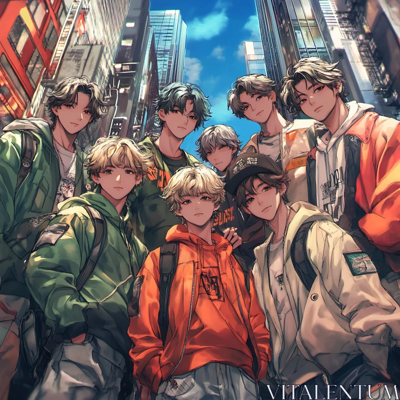 Anime Group in City AI Image