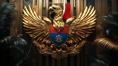 Gilded Eagle Crest with Tropical Foliage