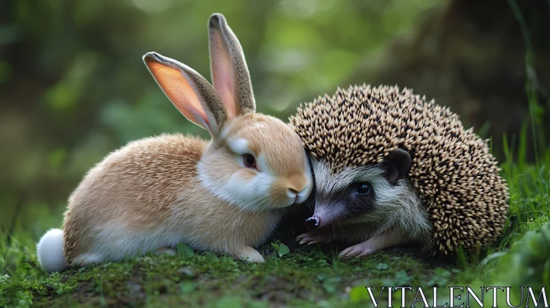 AI ART Harmony in Nature: Rabbit and Hedgehog Portrait