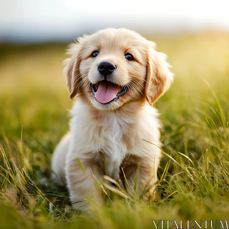 Cute Puppy Playing in Grass AI Image