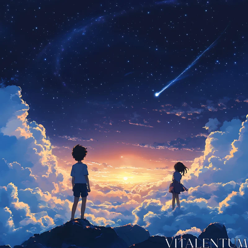 Stargazing Children at Sunset AI Image