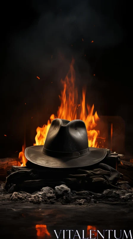 Burning Hat in Dark Fire - Cowboy Imagery, Film Noir, and Rangercore AI Image